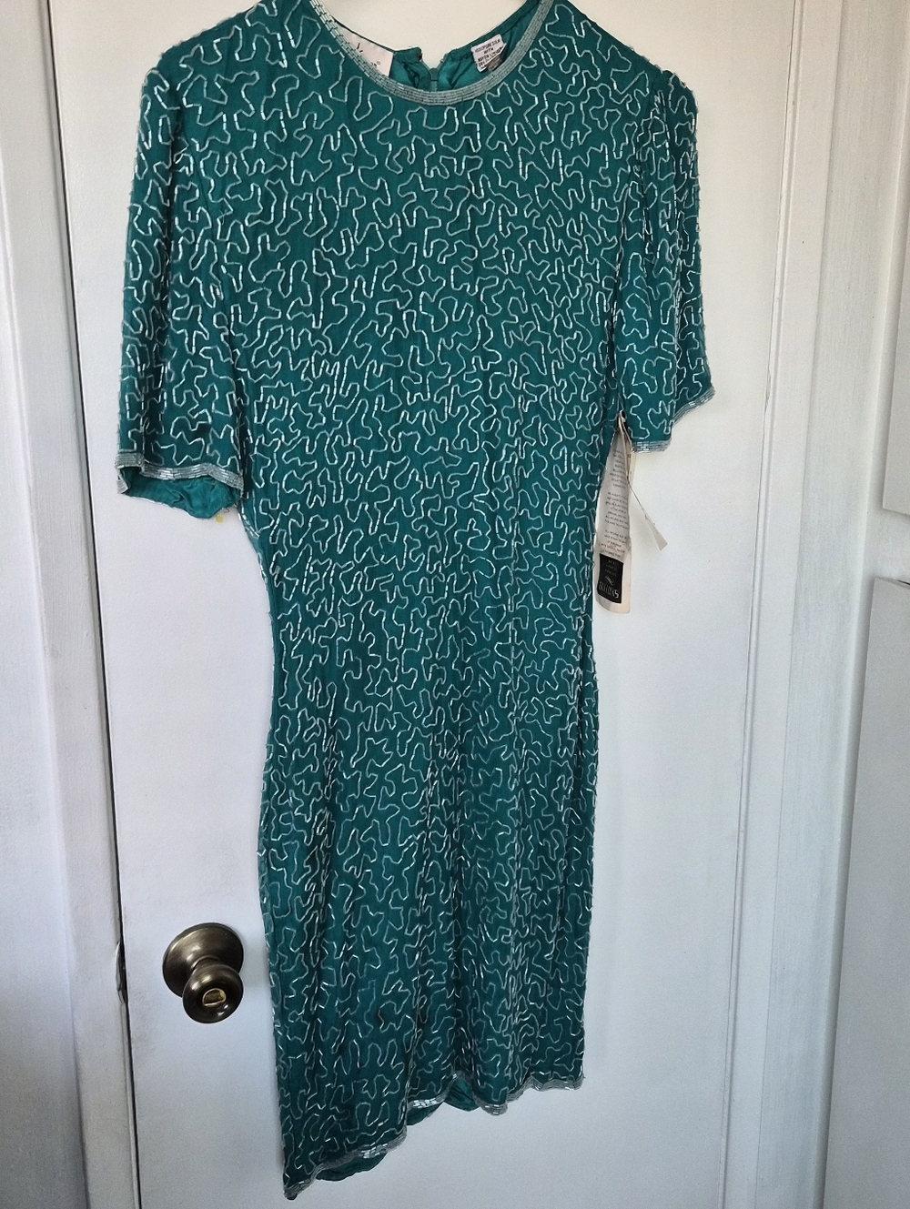 Vintage NWT Teal Pure Silk Short Sleeve Women's Dress Laurence Kazar